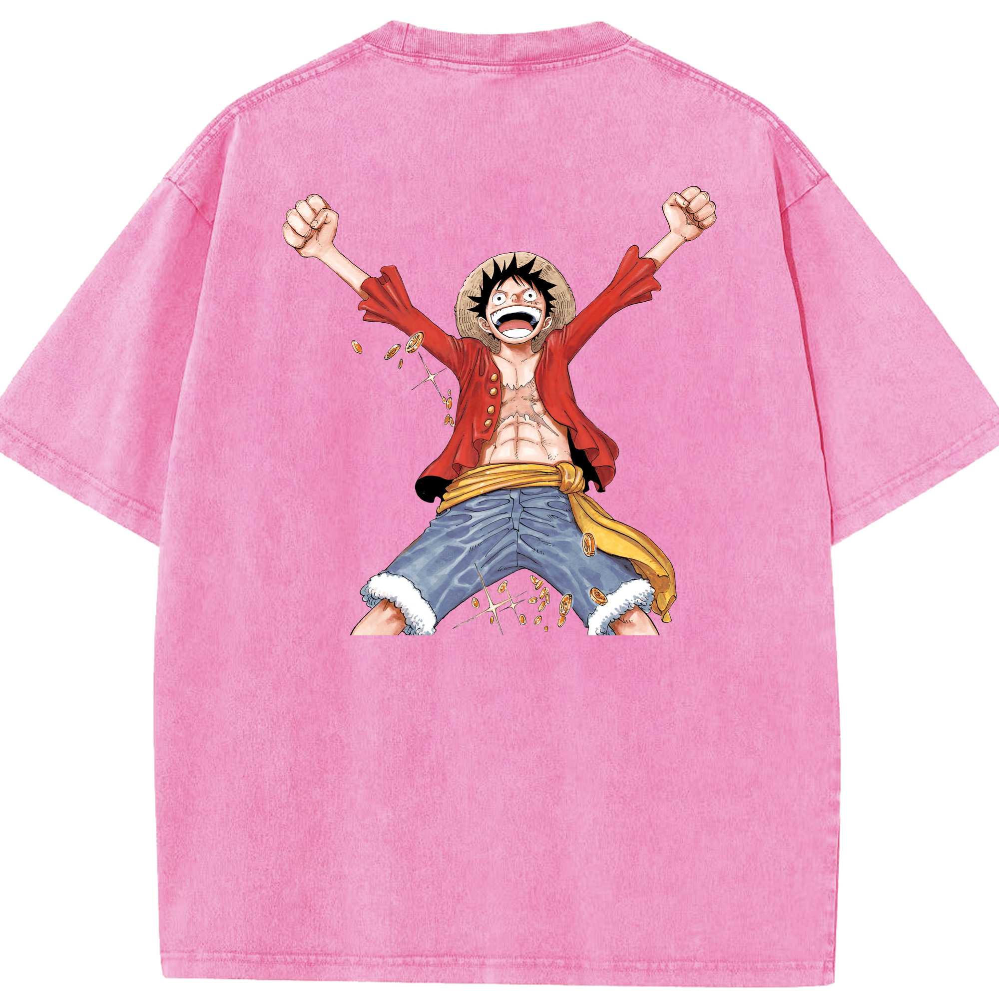 ワンピース モンキー・D・ルフィ ONE PIECE Monkey D. Luffy 綿100% ヴィンテージ風 半袖Tシャツ（背面プリント）